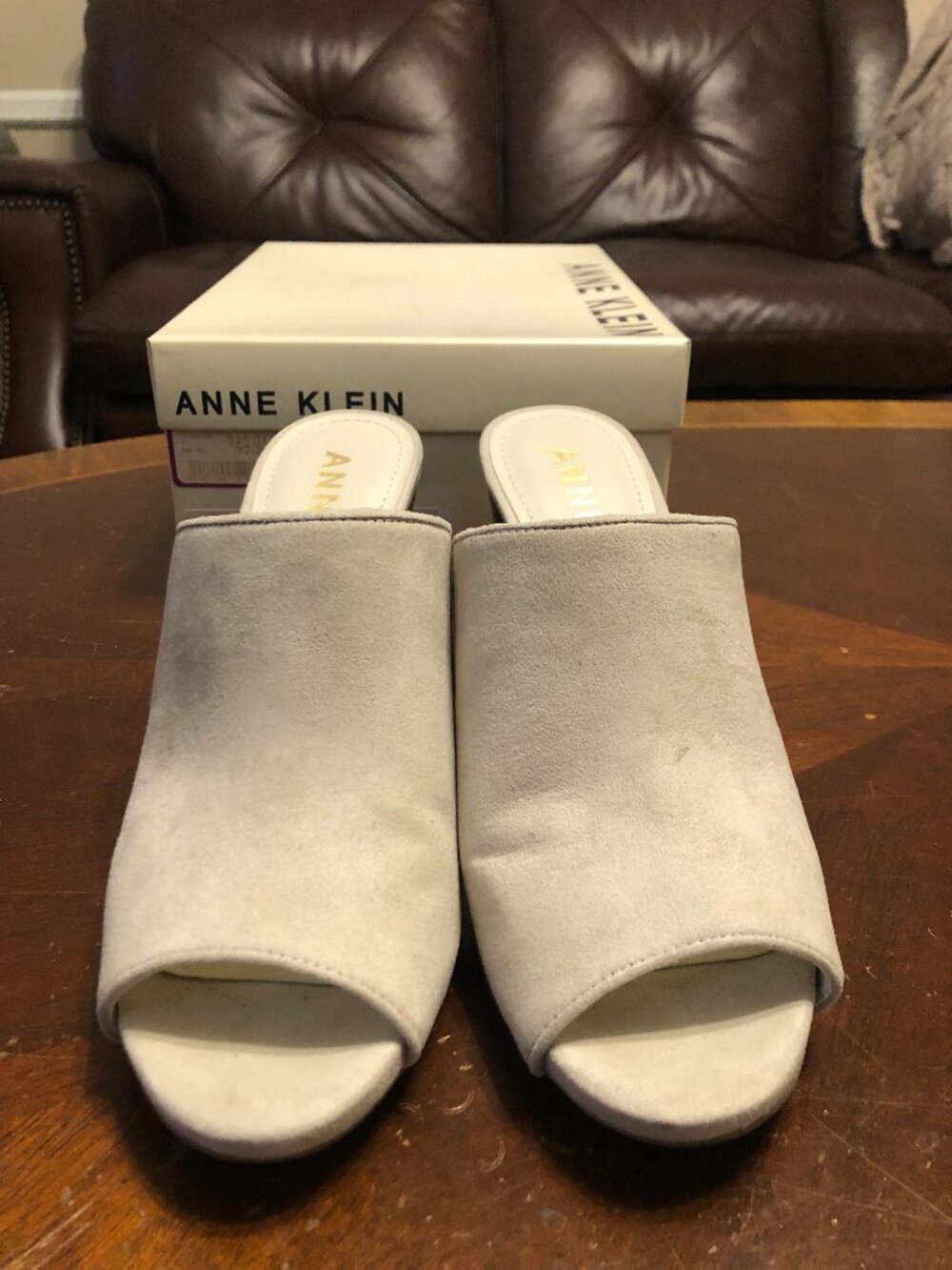 Anne Klein Tillie Open Toe Block Heel Mules Light Pink Taupe Size 8M